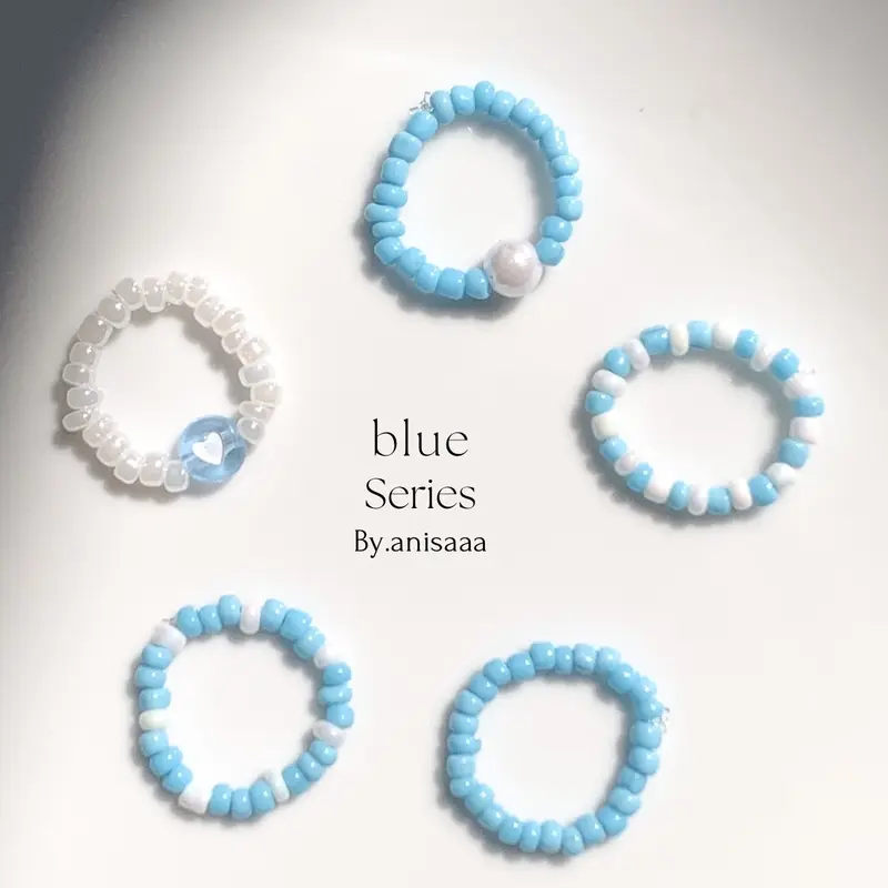 ( SET BEADS RINGS ) | BNW | BLUE | Purple | fuchia series |   Beads ring cute | cincin manik | cincin manik korean 4