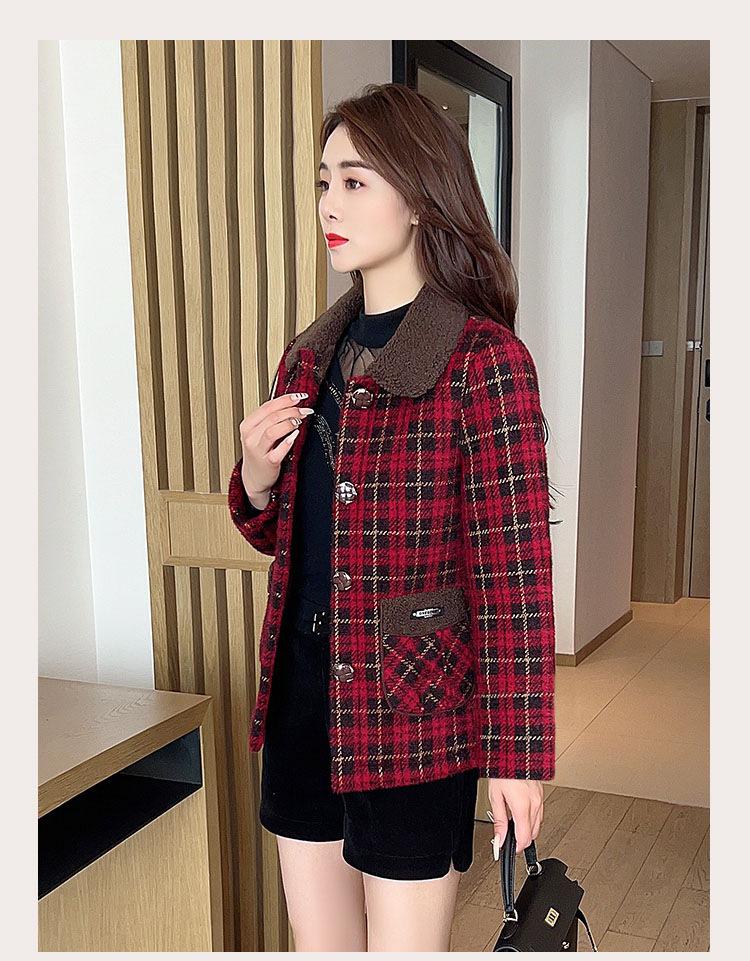 Product Introduction of Áo Khoác Len, Phong Cách Phương Tây, Họa Tiết Kẻ Sọc, Cổ Bẻ Áo, Thích Hợp Cho Mùa Thu Và Mùa Đông 5