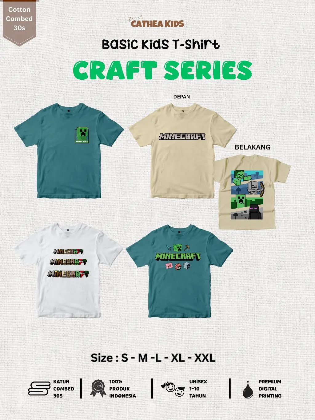 CATHEA KIDS CRAFT KAOS ANAK UNISEX CEWEK COWOK 1-10TAHUN MOTIF KARTUN DAN GAME KEKINIAN