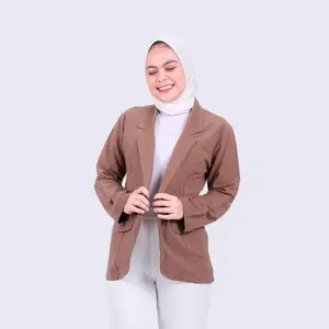 CLOTIVA Blazer Baju Basic Kerja Kantor - Atasan Wanita Formal Lembut Linen Panjang Semi Hitam Putih Outer