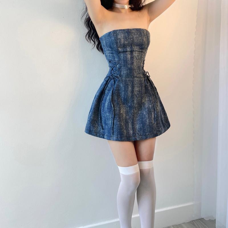 Đầm cúp ngực denim Bunny Sesi NGOCCLOTHING nữ [FREESHIP] Váy ngắn jean xoè chiết eo tôn dáng gợi cảm xinh xắn HOT Ôm gọn Dress 3