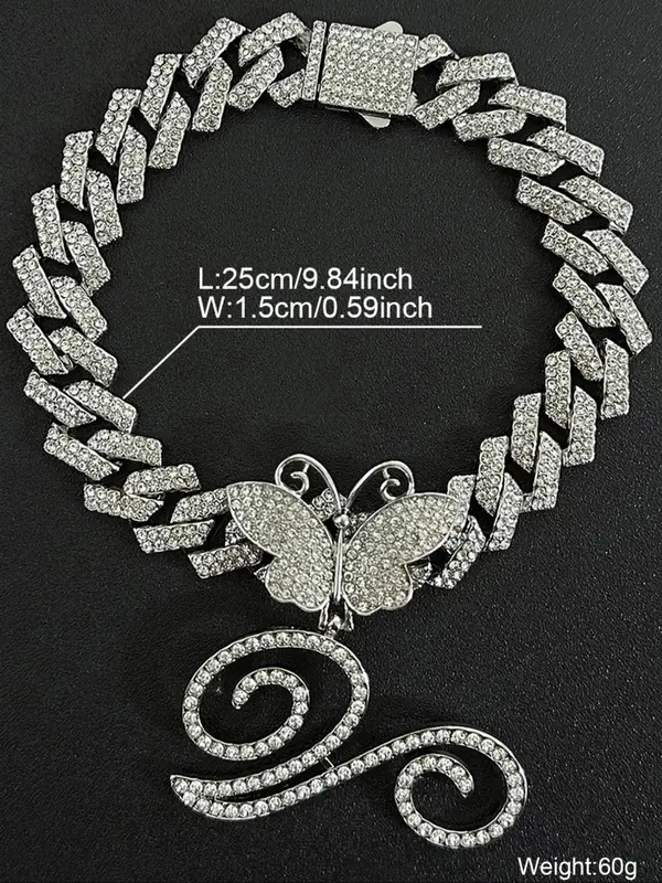 Rhinestone Butterfly & Letter Decor Cuban Link Anklet for Women & Girls, Fashion Charms Jewelry, Trendy All-match & Exquisite Jewelry for Birthday Gift, Girlfriend Gifts 1