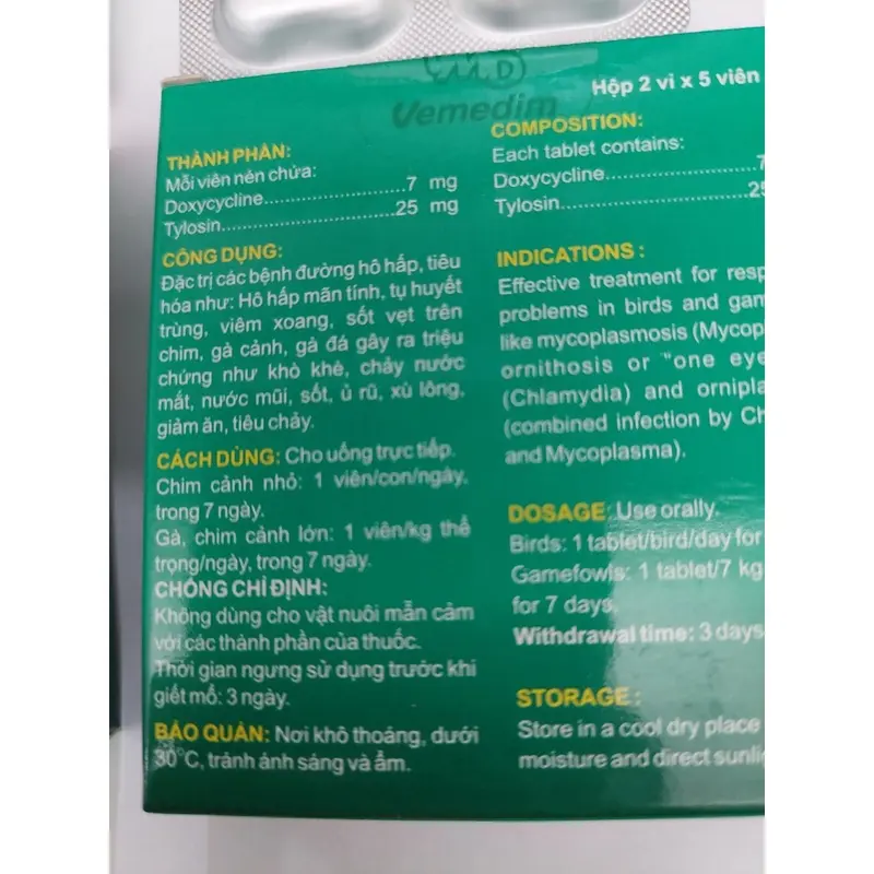 Viên uống Doxyt Tab Vemedim giảm khò khè, sổ mũi, kém ăn cho chim, vẹt, thú cảnh, gà đá - Hộp 10 viên 2