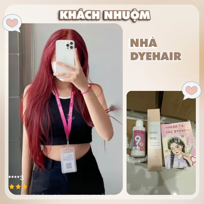 Thuốc nhuộm tóc Đỏ Cherry, không cần tẩy tóc, Dyehair, tặng kèm oxy trợ dưỡng và bao tay Đổi Màu Tóc Nữ Dưỡng Tóc 5