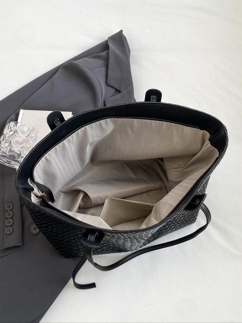 Product Introduction of Women's Fashionable Plain Color Tote Bag, 2025 New Style Casual Versatile Large Capacity Shoulder Bag for Daily Used, Trendy High-quality Daily Commuting Bag 3