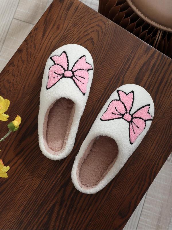 Women's Cute Bowknot Design Plush Slippers, Casual Soft Comfortable Home Slippers, Warm Slippers for Indoor & Outdoor Use for Fall & Winter 0