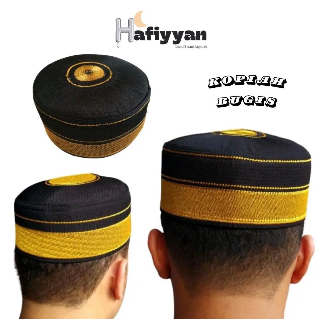 Kopiah Pria Dewasa Songkok Bugis warna gold dan silver Motif Bordir Hitam Nyaman Peci Pria