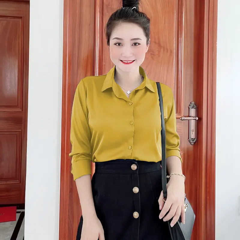 Áo sơ mi nữ lụa basic công sở tay dài, áo sơ mi nữ đẹp 6