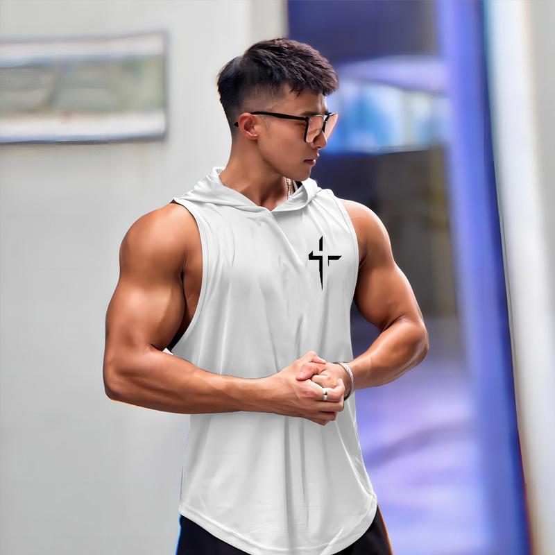 Product Introduction of Men's new hooded vest sports comfort fitness exercise running quick-drying vest print new multi-color 4