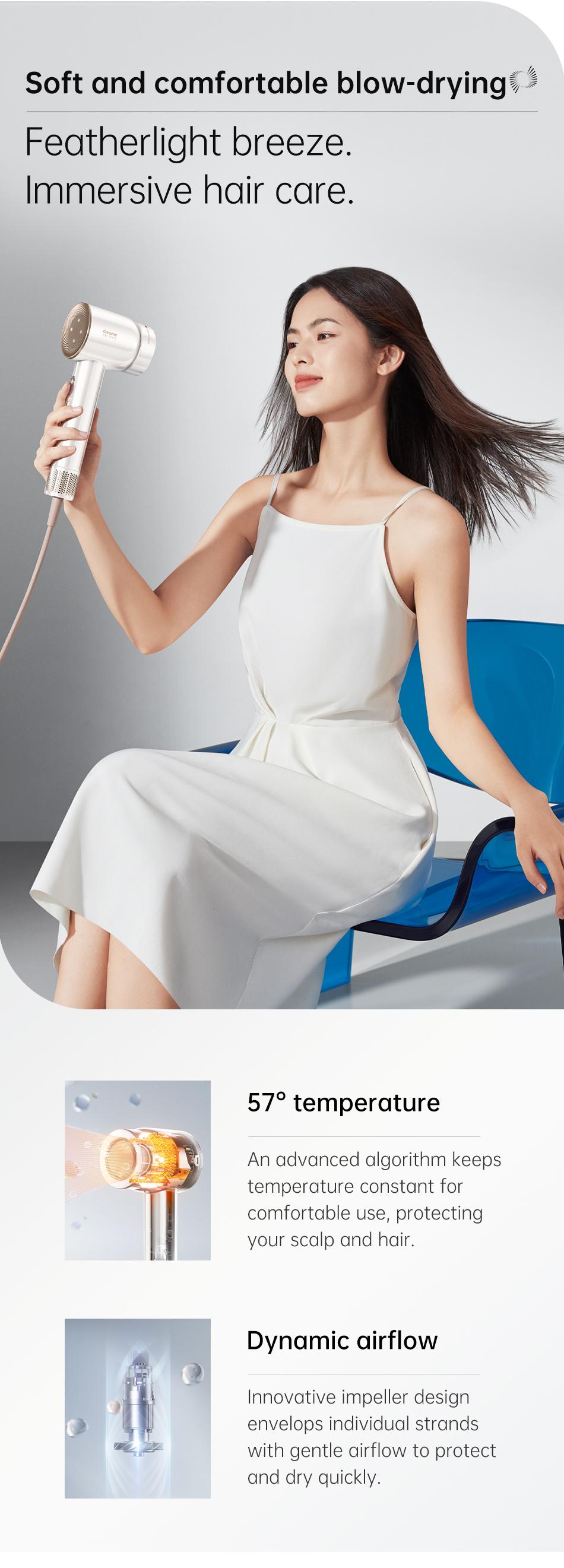 Dreame Hair Glory Hair Dryer Pengering Rambut | Kecepatan Tinggi 2 Menit Cepat Kering  | Perawatan Rambut dengan Esensi dan 300 Juta Ion Negatif Hairdryer| 2 Tahun Garansi