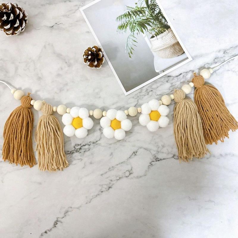 Flower & Tassel Decor Hanging Banner, 1 Count Cute Hanging Decor for Kids Room, Wall Decor for Home Living Room Bedroom, Home Decor 4