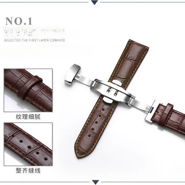 Dây Đeo Đồng Hồ Bằng Da, Hàng Thật, Unisex, Da Bò Lớp Một, Khóa Chốt, Thiết Kế Hình Bướm, Phong Cách Cổ Điển, Không Thấm Nước, Vòng Tay, Da Cá Sấu, Có Thể Đeo Cho Tất Cả Các Loại Đồng Hồ, Phong Cách Song Song 6