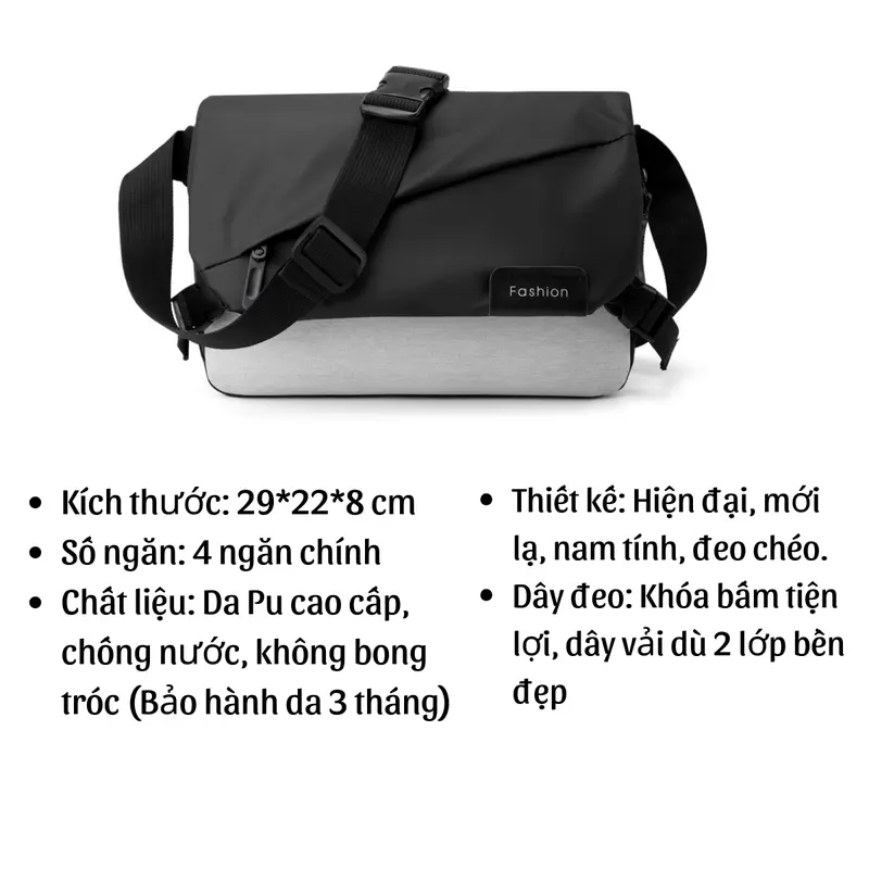 Túi xách nam túi đeo chéo nam trẻ trung da Pu chống nước rộng rãi túi đựng Ipad 12inchs phù hợp đi học, đi làm, đi chơi Bag Đeo Vai Đeo chéo H07 1
