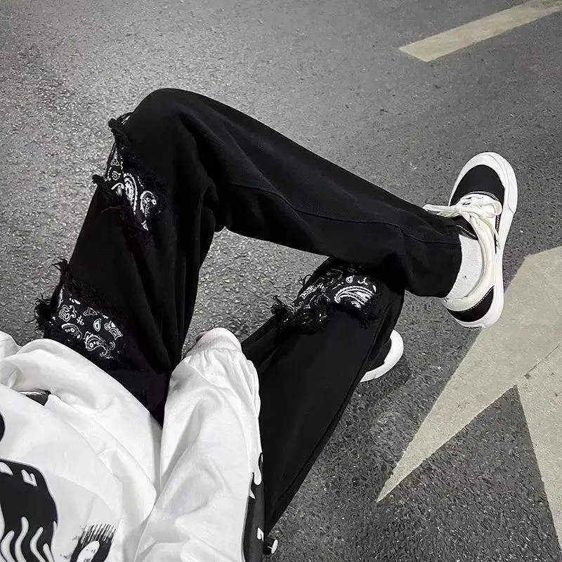 Quần Jean Phong Cách Rung, Phong Cách Đường Phố Cao Cấp Châu Âu Và Mỹ, Quần Rách Hip Hop Phong Cách Mỹ, Thiết Kế Độc Đáo Cho Nam, Quần Ống Đứng Paisley
