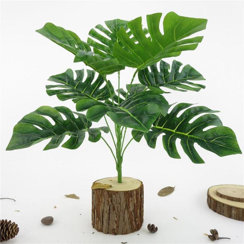 Indoor Artificial Green Lifelike Turtle Leaf Bouquet / Simulation Tropical Fake Monstera Fabric Leaves / Tabletop Foliage Balcony Potted Plants Decoration 1