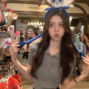 Vintage Twisted Polo Short Sleeve 2025 College Knit Casual Top Solid Color Summer