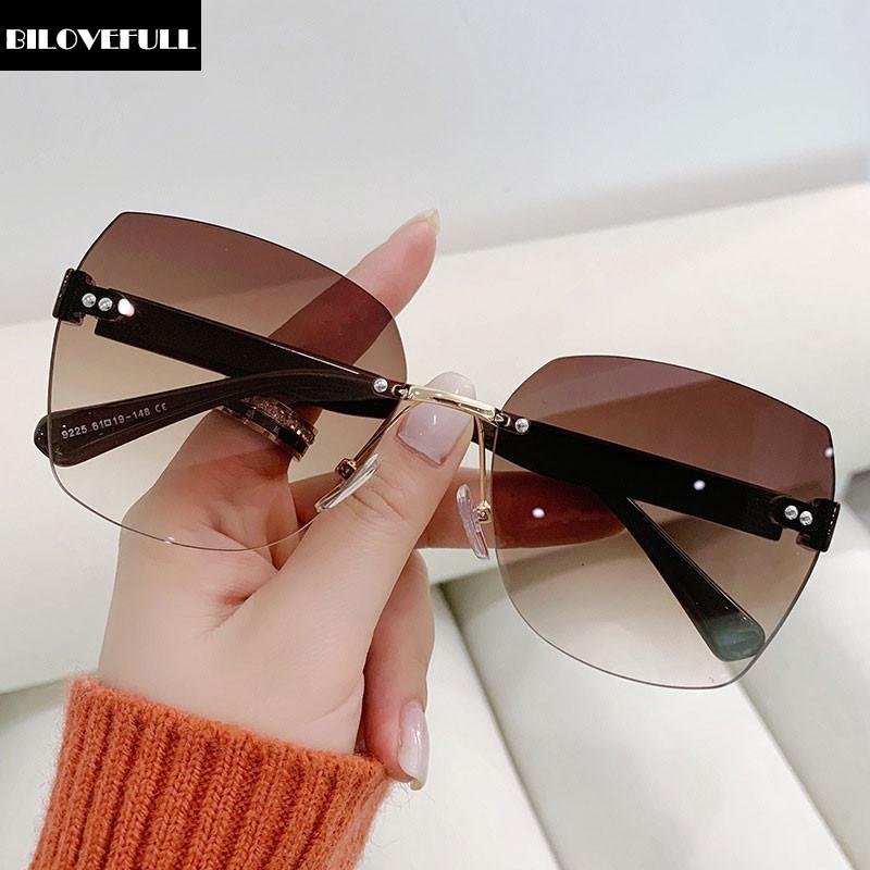 Kính Râm Không Gọng, Dành Cho Phụ Nữ Và Nam Giới, Thời Trang Thường Ngày Phong Cách Cổ Điển Kính Vuông Lớn, Kính Mắt Chống Tia UV, Thích Hợp Để Đi Du Lịch Và Lái Xe, Phụ Kiện Thời Trang, BILOVEFULL