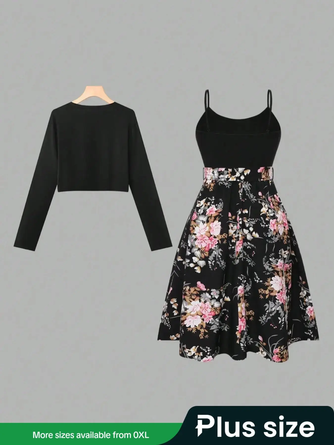 【Plus Size】 Floral Print Crop Top & Skirt Two-Piece Set, Casual Fashion Cozy Two Piece for Daily Outdoor Wear, Women Clothing for All Seasons, Suits, Womenswear