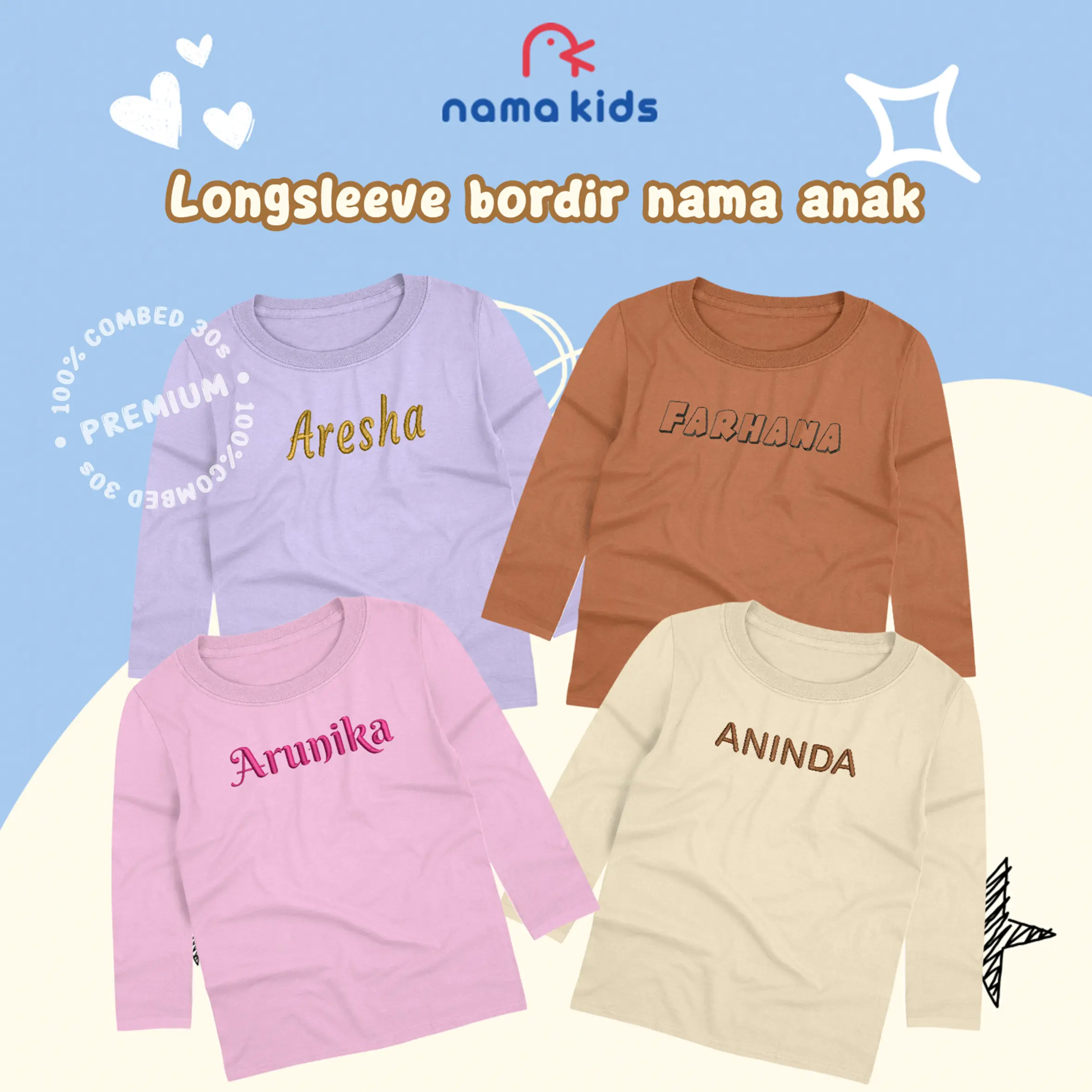 KAOS NAMA BORDIR KAOS ANAK LENGAN PANJANG PREMIUM KAOS NAMA ANAK KAOS BORDIR KAOS ANAK CUSTOM TULISAN Fashion