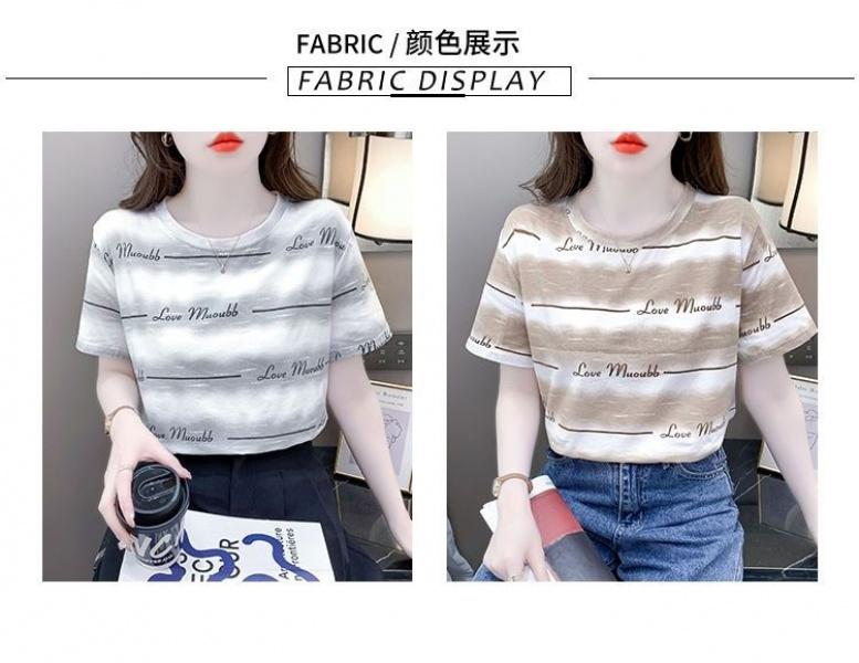 Product Introduction of Women's Short-Sleeved T-shirt Ins Trendy Summer Women's Clothing 2024 New Loose Printed Striped T-shirt Design Blouse Summer Clothing 14