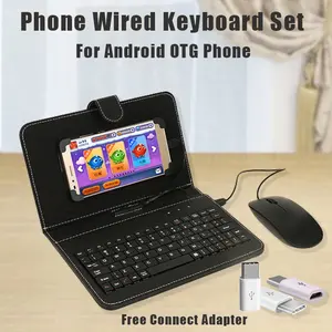 Casing Keyboard Ponsel Universal Kompatibel Tablet Android OTG 4-8 ''   Mouse Berkabel Bluetooth