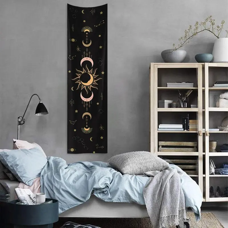 Boho Style Lunar Phase Print Tapestry, 1 Count Lunar Eclipse Cycle Wall Hanging Tapestry, Sun & Moon Pattern Hanging Decor, Summer Gift Ideas 5