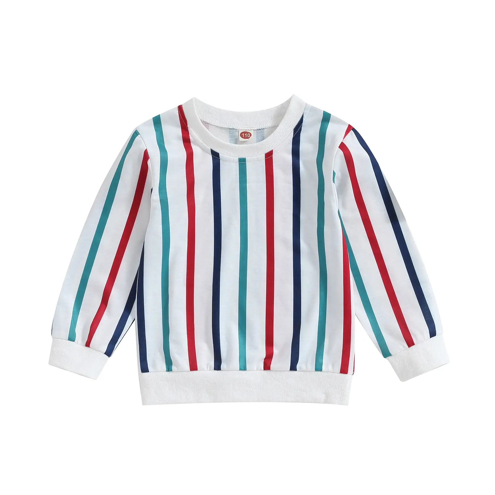 Kid Long Sleeve Colorful Vertical Stripes Print Pullover Loose Tops