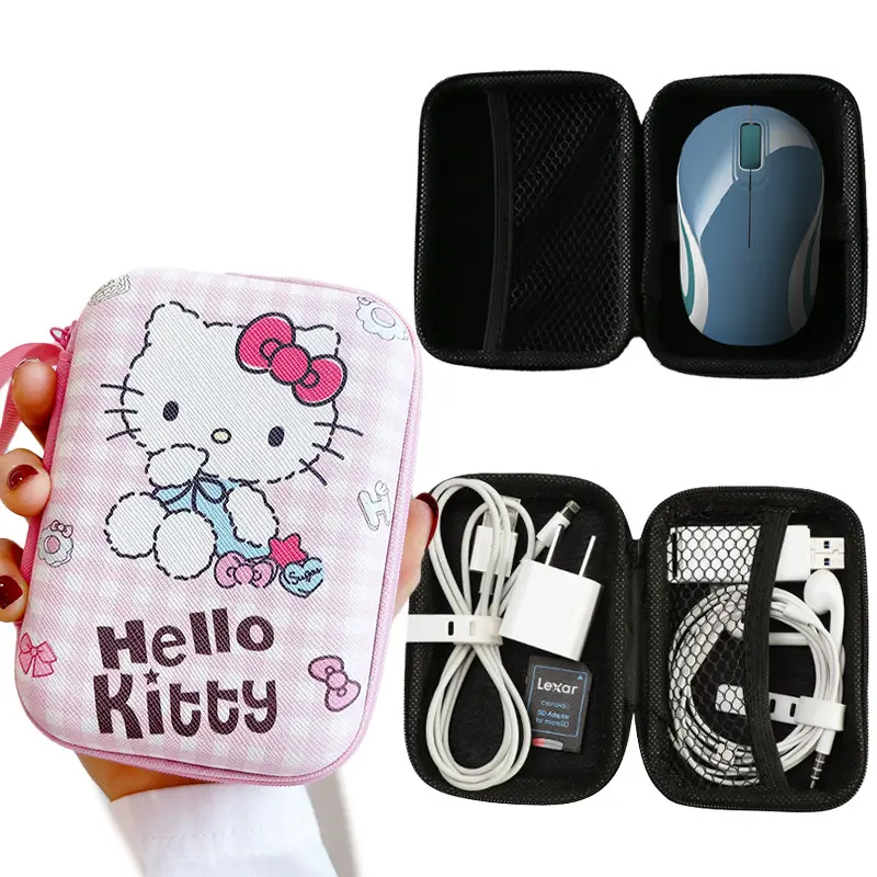 Túi lưu trữ, Thiết kế Hello Kitty, Kích thước nhỏ, Thích hợp cho son môi, cáp dữ liệu, tai nghe, Cầm Tay Lý Tưởng cho du lịch 0