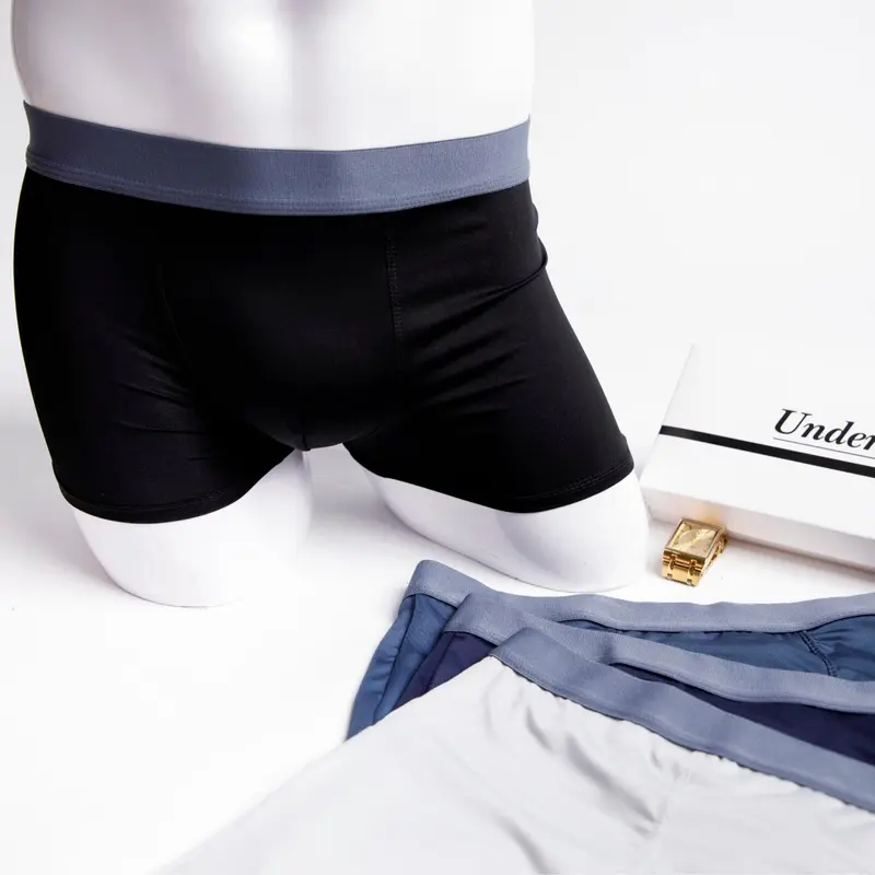 Sịp Boxer cạp trơn chất liệu thun lạnh. Phong cách mạnh mẽ, ôm form, thoáng mát. Quần boxer/quần đùi Polyester Nam Menswear đáy lót Cotton có thể giặt máy thanh lịch 5