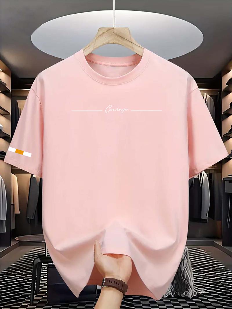 Product Introduction of Unisex Simple Korean Casual Crew Neck T-Shirt, Summer Short Sleeve Polyester Top with Graphic Print, Slight Stretch Knit Fabric, Regular Fit - Stylish Everyday Wear Men's Top 4