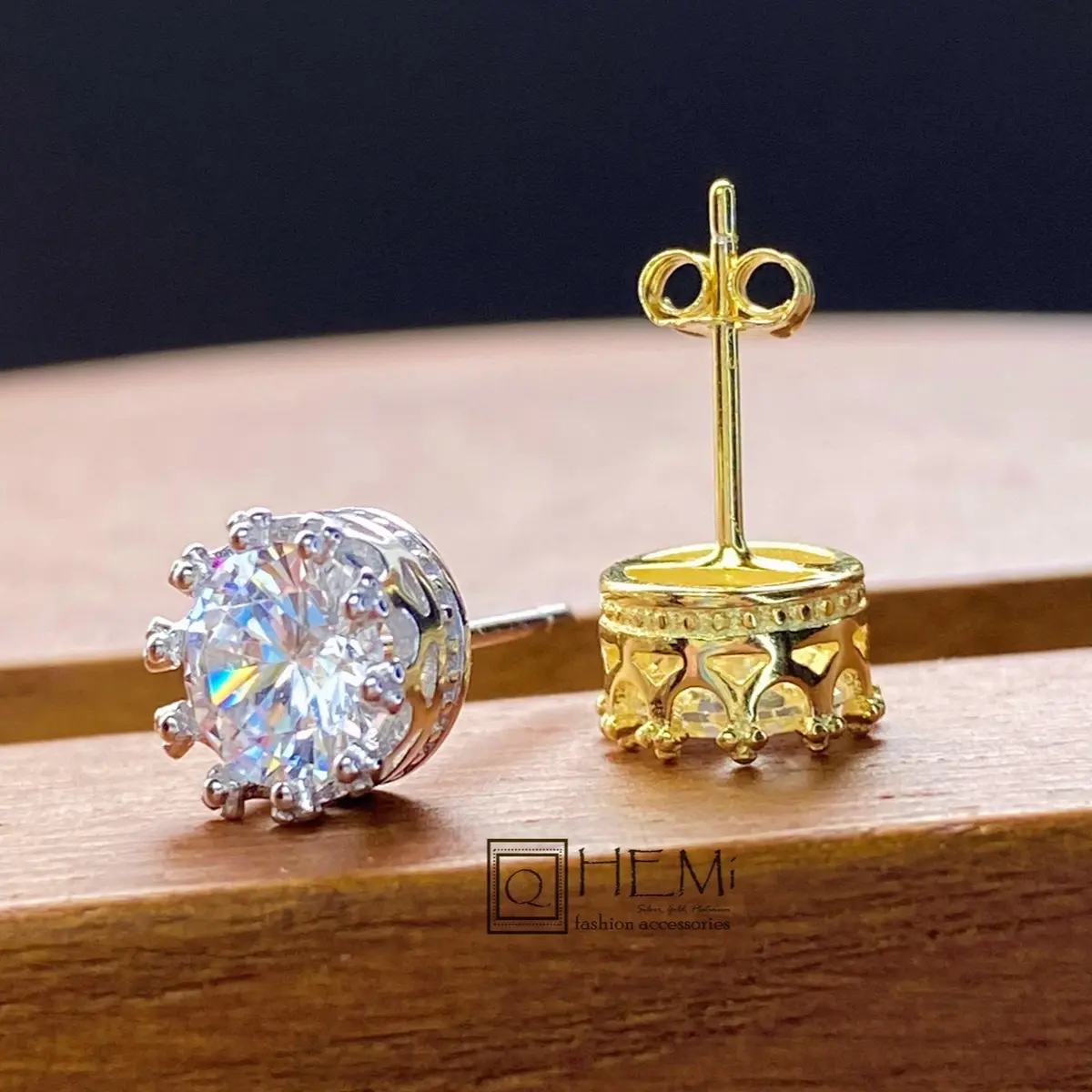 Khuyên tai bạc vương miện 925 chốt thẳng (1 chiếc)
