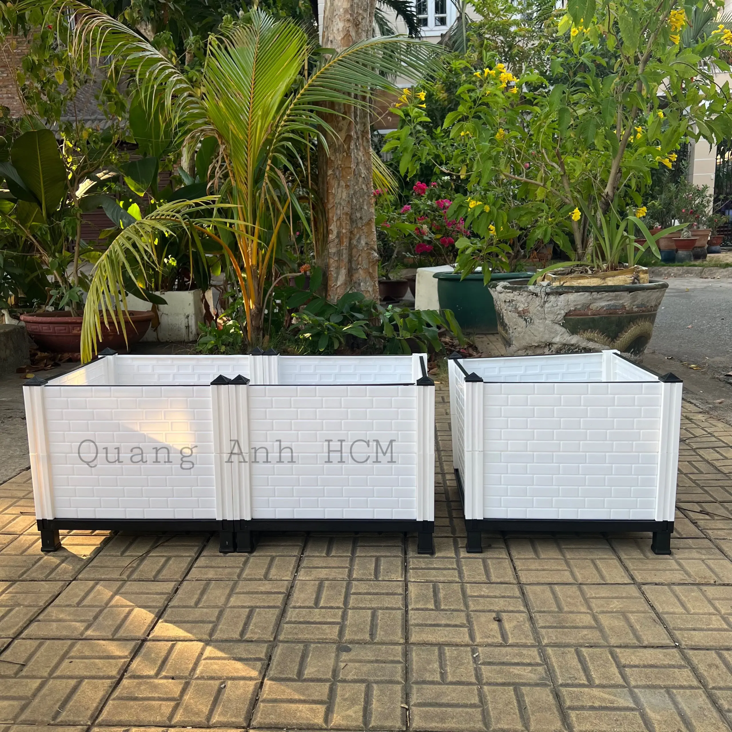 Chậu ghép trồng hoa, trồng rau nhựa nguyên sinh 40x40x22, 40x40x35.5, 40x80x35.5 màu trắng