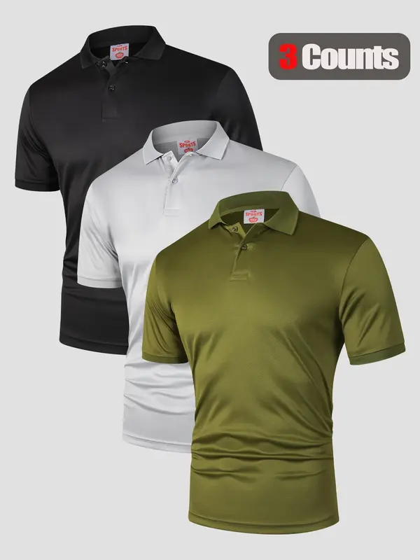 Men's Solid Color Pique Polo Shirt, Regular Fit Casual Breathable Quick Drying Short Sleeve Top for Summer, Men's Clothes for Business Work Daily Wear, Tropical 6