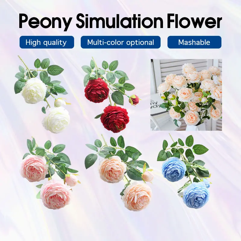 Artificial Flower 3 Heads Rose European Silk For Home Wedding Wall Flower Decoration Flower Peony simulation flower