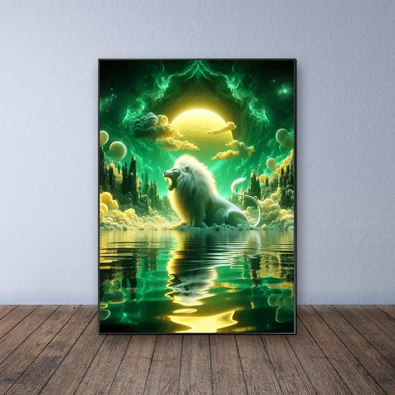 Lion Pattern DIY Diamond Arts Colorful Painting Kit without Frame, DIY 5D Diamond Arts Colorful Painting Kit, Wall Art Decor for Home Living Room Bedroom 0