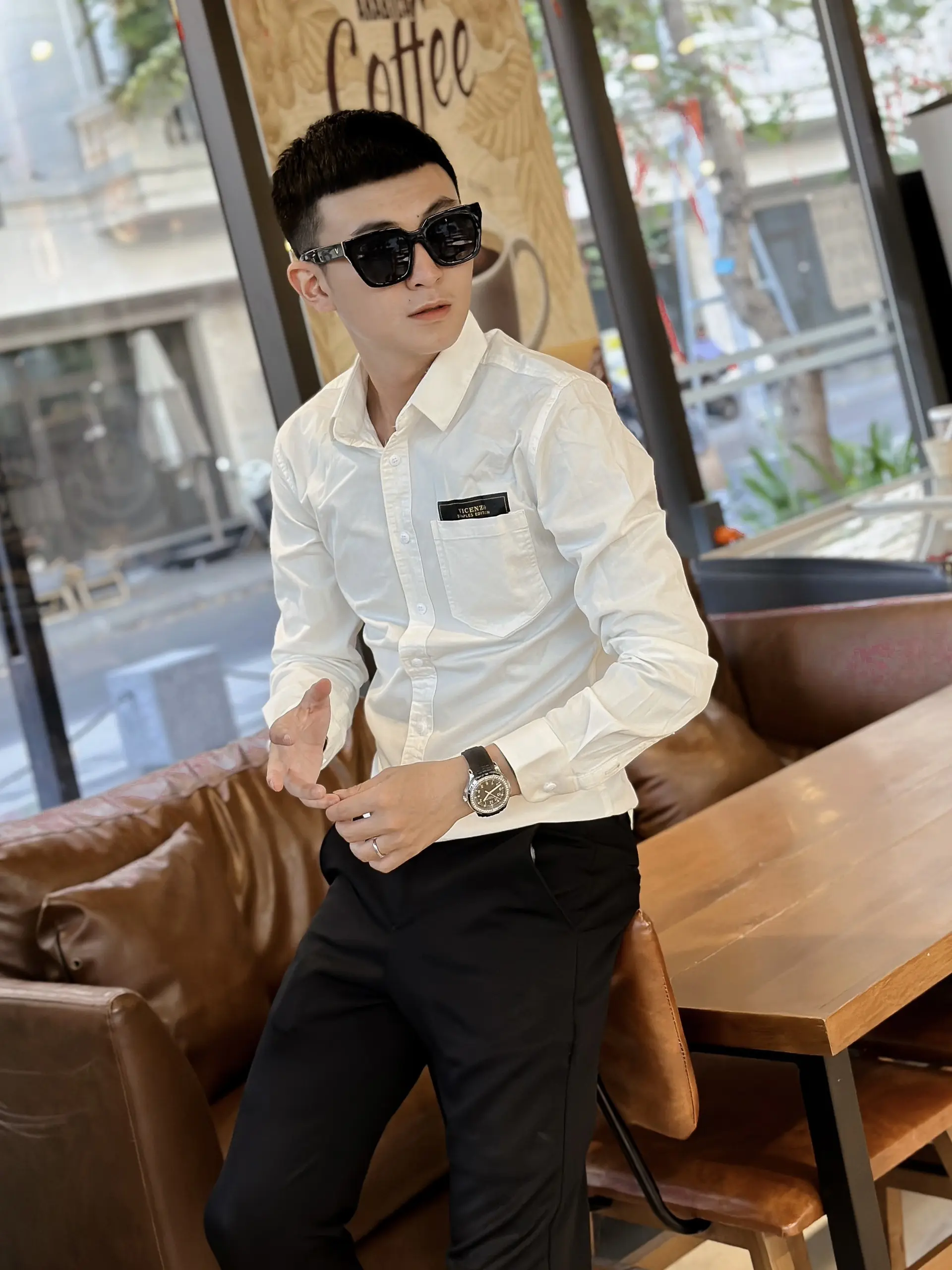 Áo sơmi kaki phối túi ngực Nam dài tay 63365 Menswear