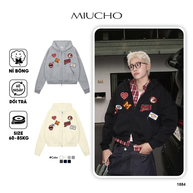 Áo hoodie zip nam form boxy 1884 Miucho Club chất vải nỉ bông dày dặn mịn in mix