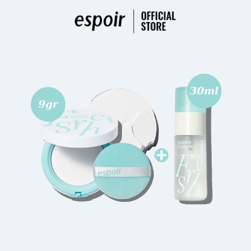  Bộ Đôi Cố Định Lớp Trang Điểm Espoir Fresh Setting Power Fixer Kit  Phấn Phủ 9gr + Xịt Khóa Nền 30ml  