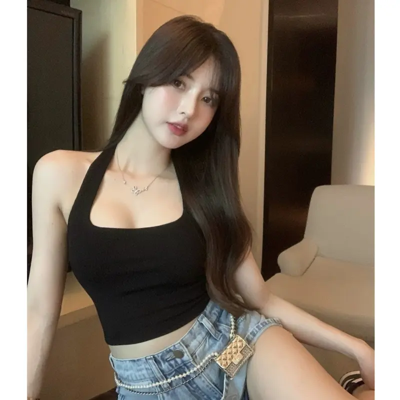 Áo Croptop Nữ Kiểu Yếm Hở Lưng Bigsize Cô Nhỏ Choàng Cổ Ôm Body Dễ Thương Vải Thun Gân Co Giãn G5 6
