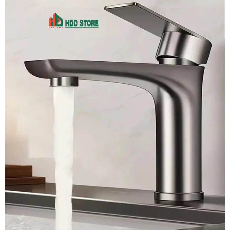 Vòi rửa mặt,vòi lavabo cao cấp, màu xám titan dạng tròn - HDC STORE