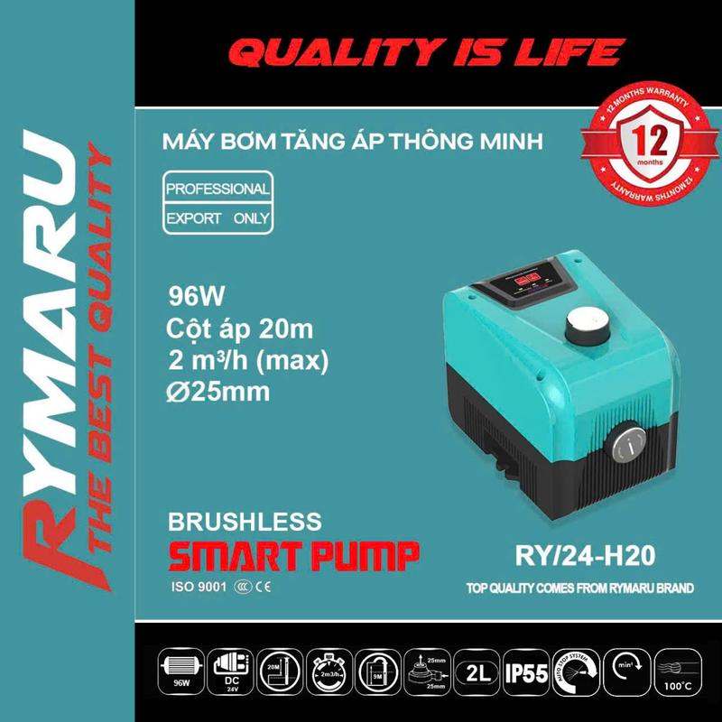 Máy bơm từ thông minh tiết kiệm điện RYMARU RY 24-H20- Công Suất 96W