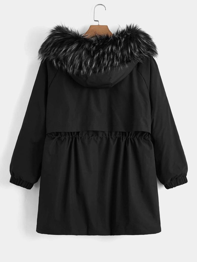Product Introduction of 【Plus Size】 Women's Solid Color Jacket, Casual Long Sleeve Fuzzy Trim Coat for Fall & Winter, Women's Clothing for Daily Wear 2