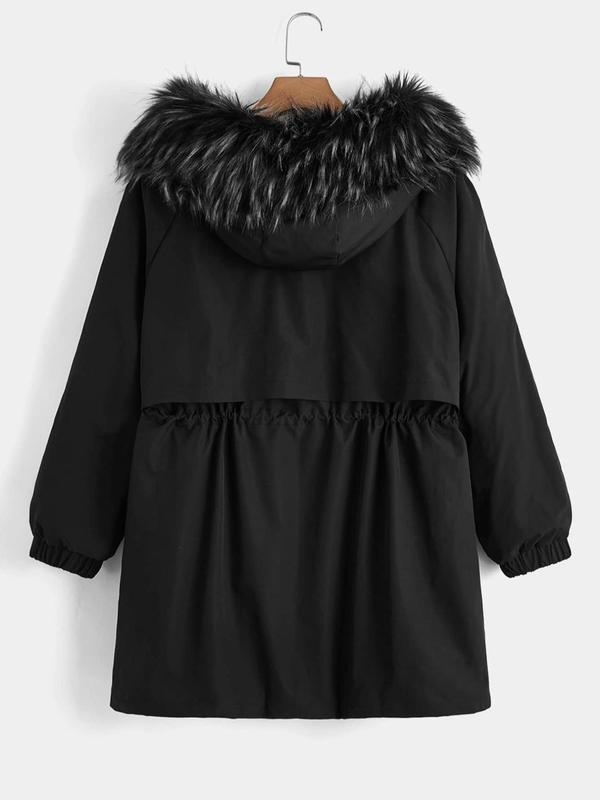 【Plus Size】 Women's Solid Color Jacket, Casual Long Sleeve Fuzzy Trim Coat for Fall & Winter, Women's Clothing for Daily Wear 1