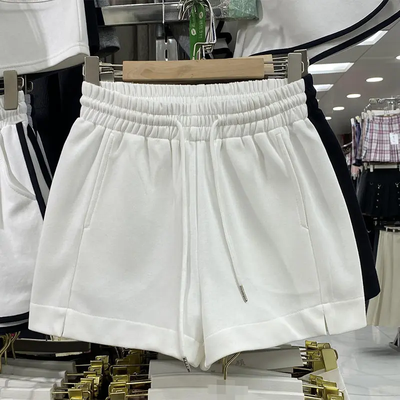 Sporty Biker Shorts Women Draw String Side Split Solid Streetwear Elastic Waist Short Summer