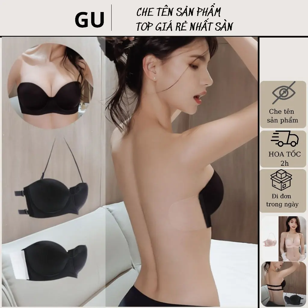 Áo Lót Nữ Quả Ngang Hở Lưng Nâng Ngực Có Gọng Chống Tụt Tạo Khe Cao Cấp 966 ( Tặng Kèm Miếng Dán ) Kem Women Bra Top