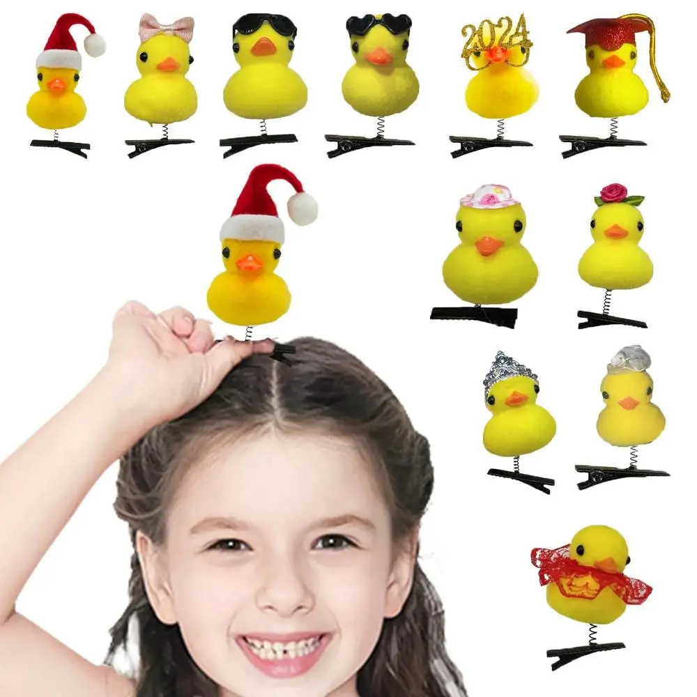 Cute Flower Duck Hair Clips Bowknot Plush Chicken Side Barrettes Korean Style Crown Cartoon Duckbill Clips Daily
