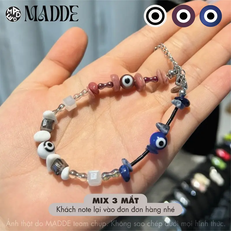 Vòng tay phối mắt quỷ thủy tinh Evil eyes xỏ đá thiết kế THEO YÊU CẦU - MADDE/Custom/Mix 4