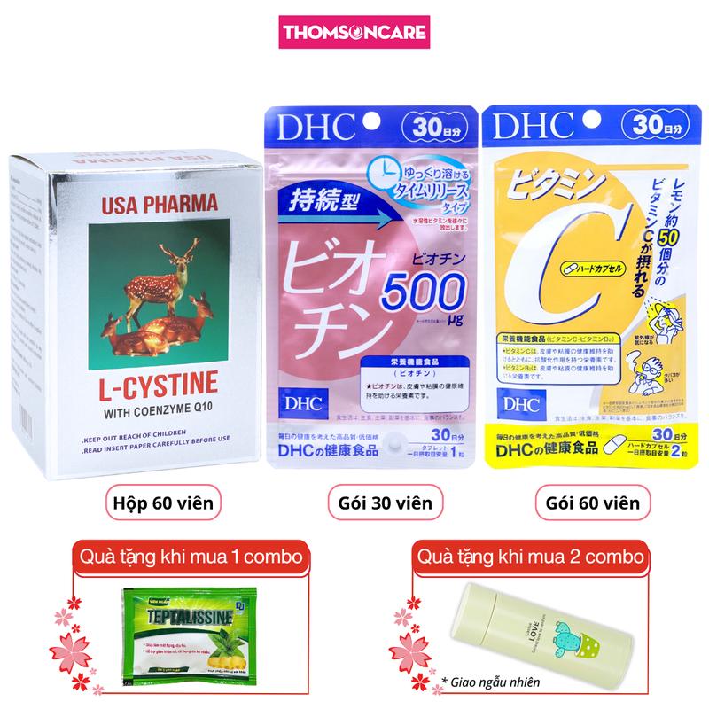  Viên uống L Cystine 60 viên Biotin DHC 30 viên và Vitamin C DHC gói 60 viên combo cho người da ngăm da không đều màu người tóc gãy rụng nhiều 