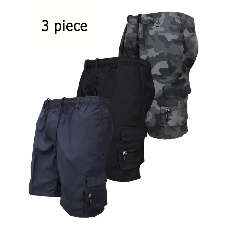 Men's Workwear Shorts 3pcs Set Camouflage Workwear Shorts Outdoor Tactical Shorts Casual Sports Pants Loose Elastic Waist Work Hiking Sports Shorts 3pcs Set 5