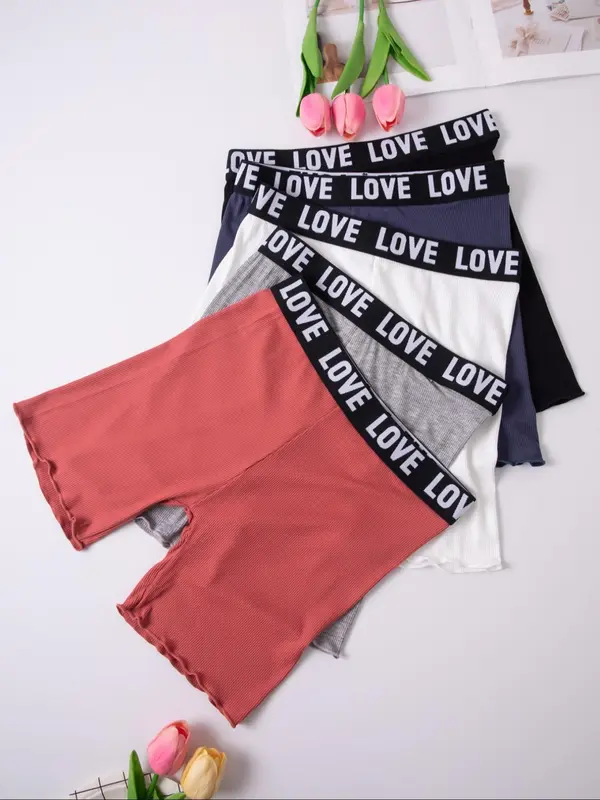 Women's Solid Color Letter Tape Boxer Brief, High Stretch Soft Comfortable Breathable Ribbed Knicker for Daily Wear, Underwear for All Seasons 4